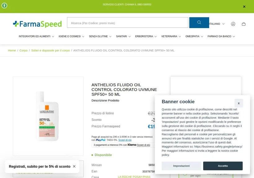 Schermata della pagina offerta di Farmaspeed