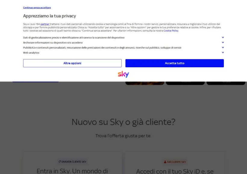 Schermata della pagina offerta di Sky Wifi