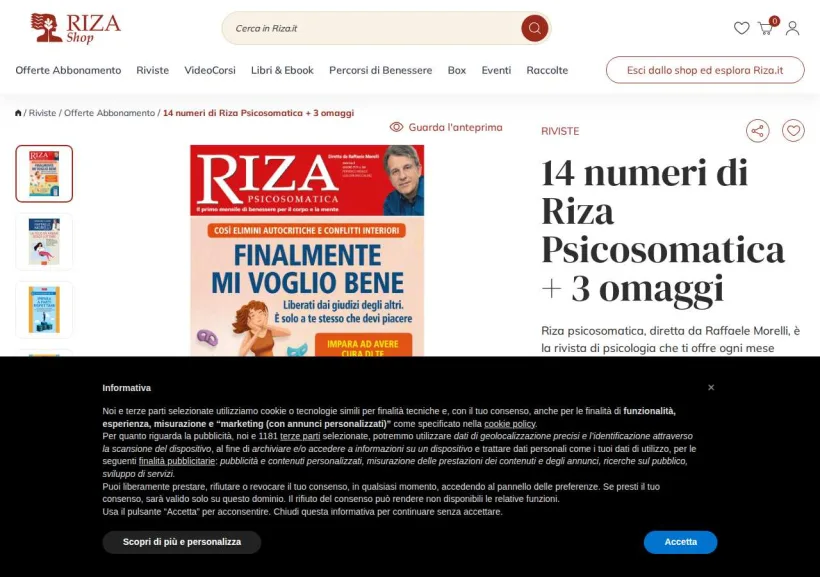 Schermata della pagina offerta di Edizioni Riza 