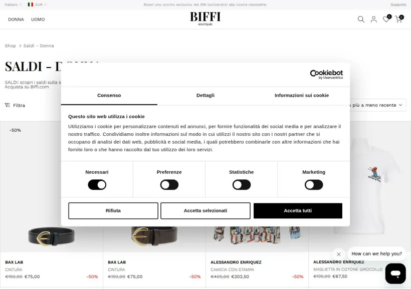 Schermata della pagina offerta di Biffi
