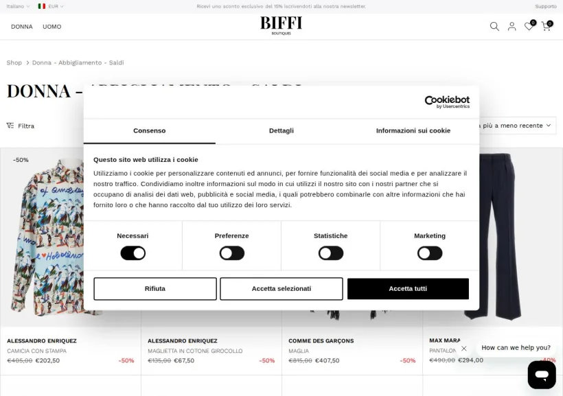 Schermata della pagina offerta di Biffi