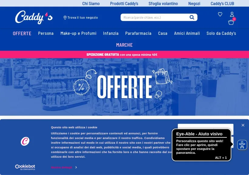 Schermata della pagina offerta di Caddy's
