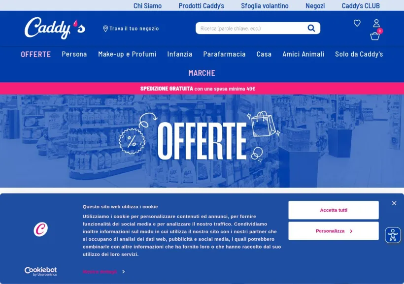 Schermata della pagina offerta di Caddy's