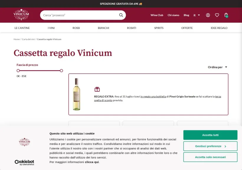 Schermata della pagina offerta di Vinicum