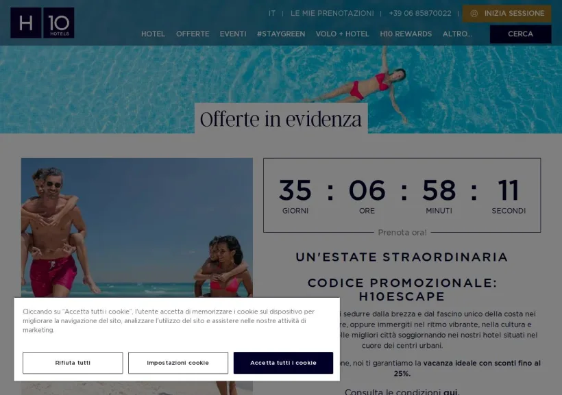Schermata della pagina offerta di H10 Hotels