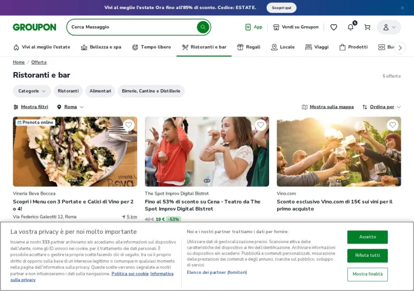 Schermata della pagina offerta di Groupon