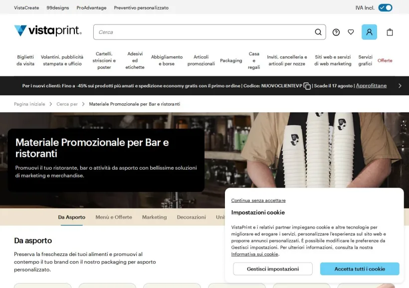 Schermata della pagina offerta di Vistaprint
