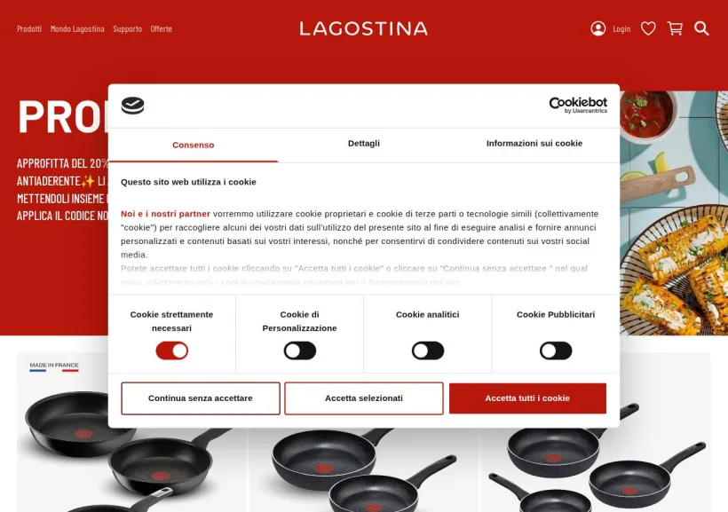 Schermata della pagina offerta di Lagostina