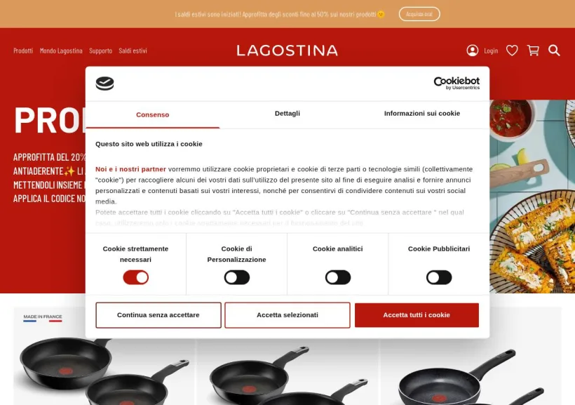 Schermata della pagina offerta di Lagostina