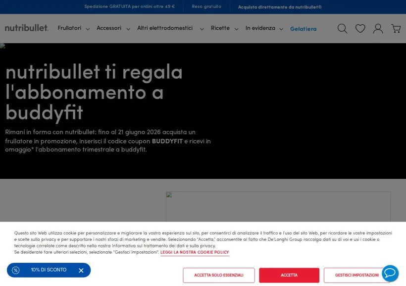 Schermata della pagina offerta di Nutribullet
