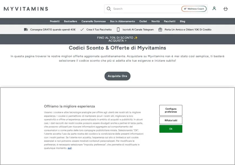 Schermata della pagina offerta di MyVitamins