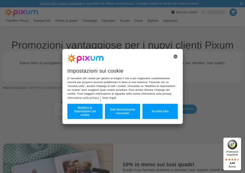 Schermata della pagina offerta di Pixum