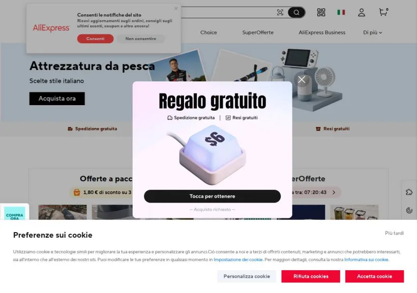 Schermata della pagina offerta di AliExpress