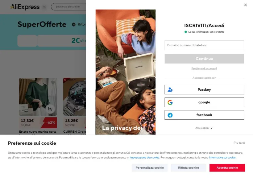 Schermata della pagina offerta di AliExpress