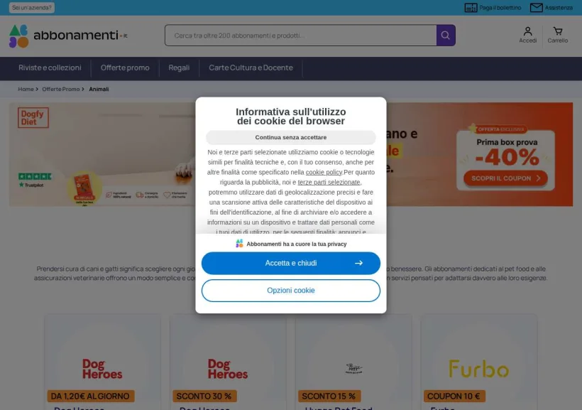 Schermata della pagina offerta di Abbonamenti.it