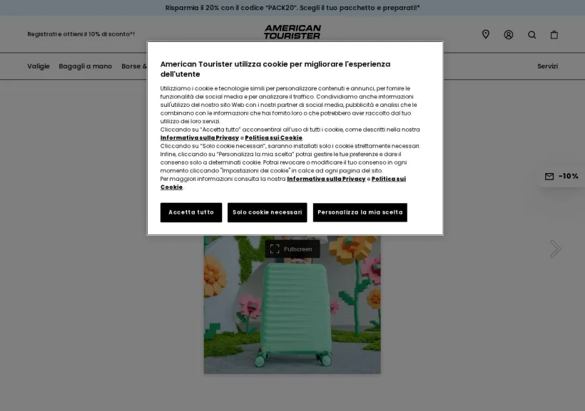 Schermata della pagina offerta di American Tourister