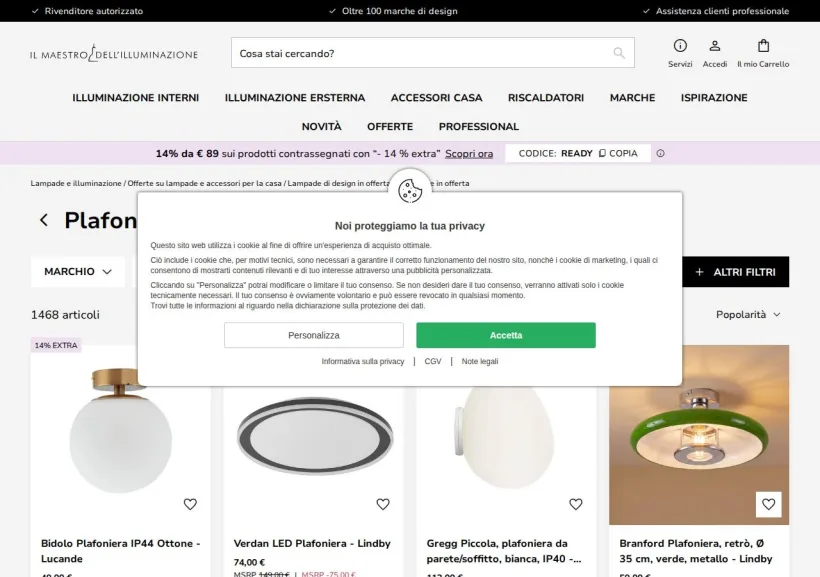 Schermata della pagina offerta di Il maestro dell'illuminazione