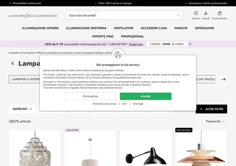 Schermata della pagina offerta di Il maestro dell'illuminazione
