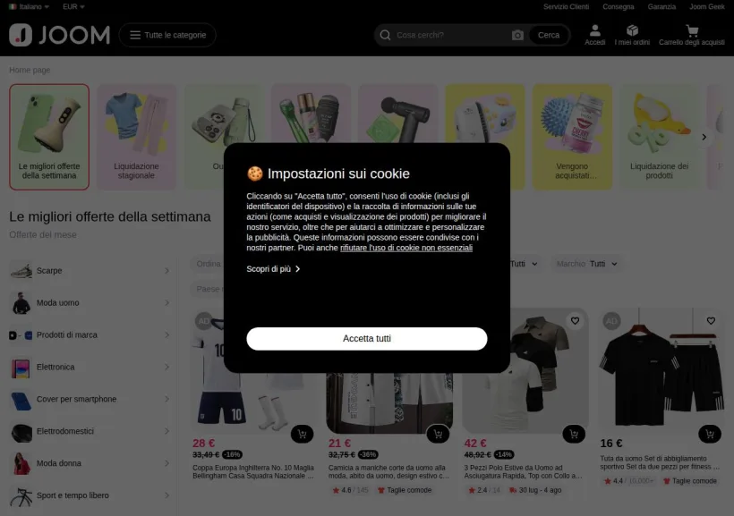 Schermata della pagina offerta di Joom