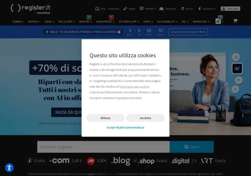 Schermata della pagina offerta di Register