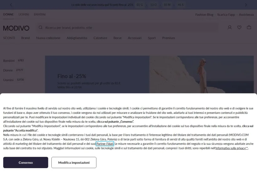 Schermata della pagina offerta di Modivo
