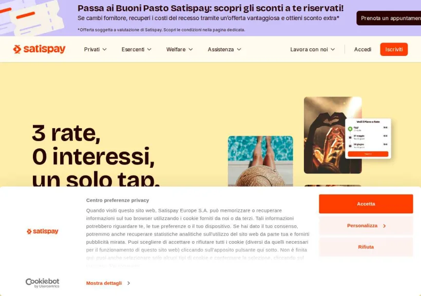 Schermata della pagina offerta di Satispay