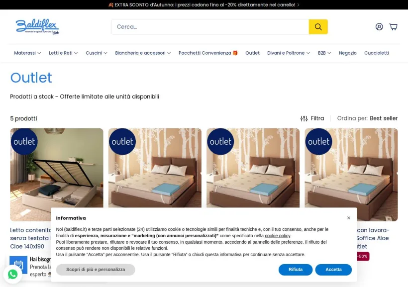 Schermata della pagina offerta di Baldiflex