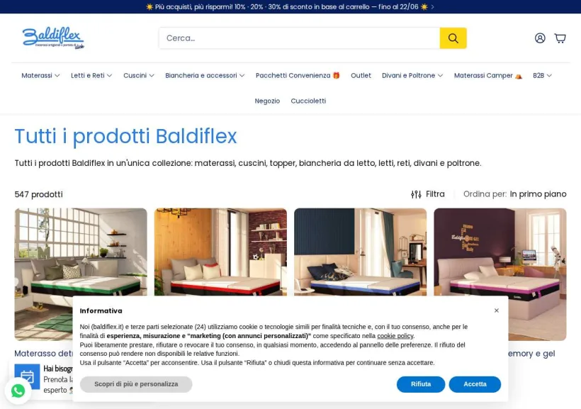 Schermata della pagina offerta di Baldiflex