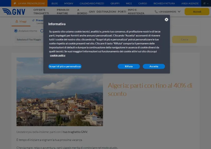 Schermata della pagina offerta di Grandi Navi Veloci