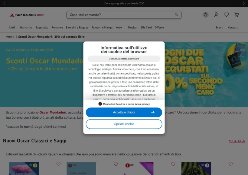 Schermata della pagina offerta di Mondadori Store