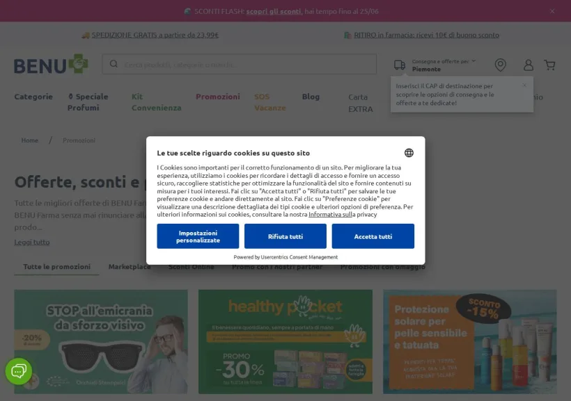 Schermata della pagina offerta di Benu Farma