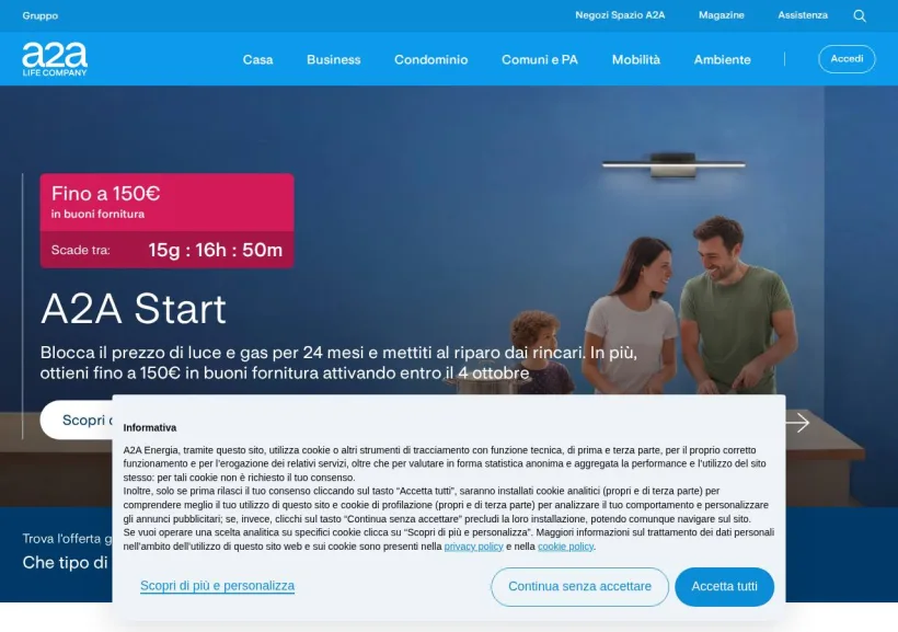 Schermata della pagina offerta di A2A Energia