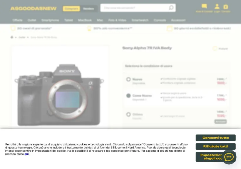 Schermata della pagina offerta di Asgoodasnew