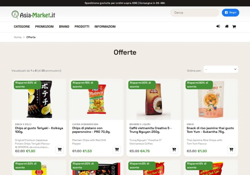 Schermata della pagina offerta di Asia market