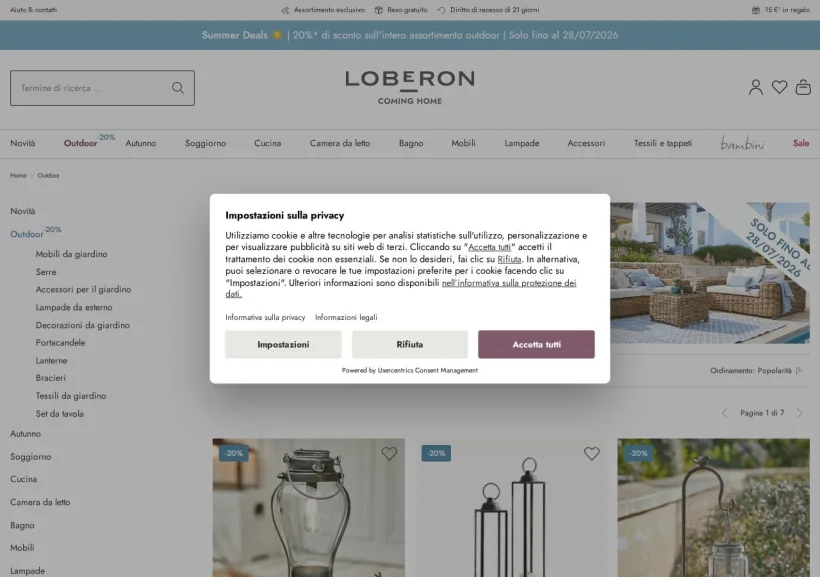 Schermata della pagina offerta di Loberon