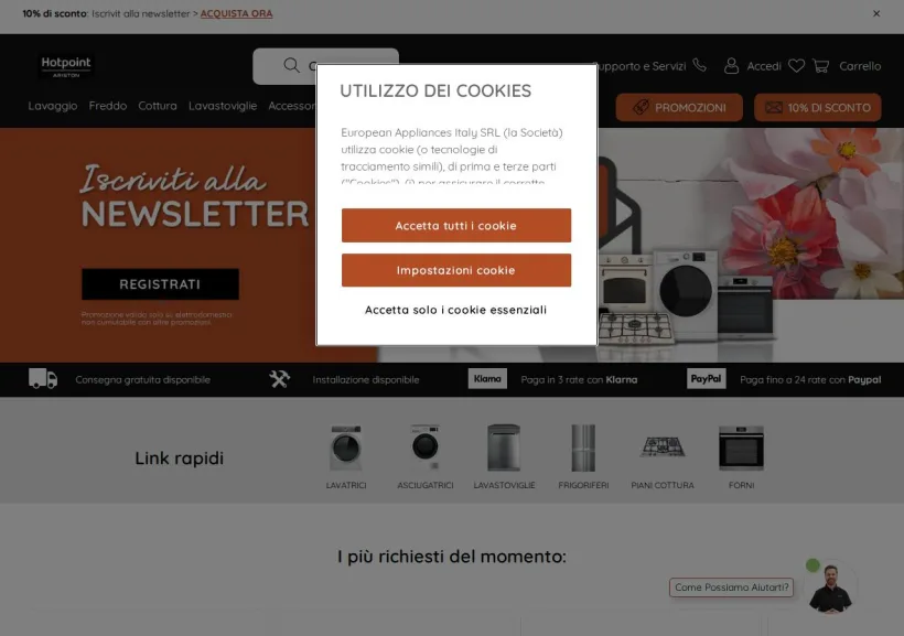 Schermata della pagina offerta di Hotpoint