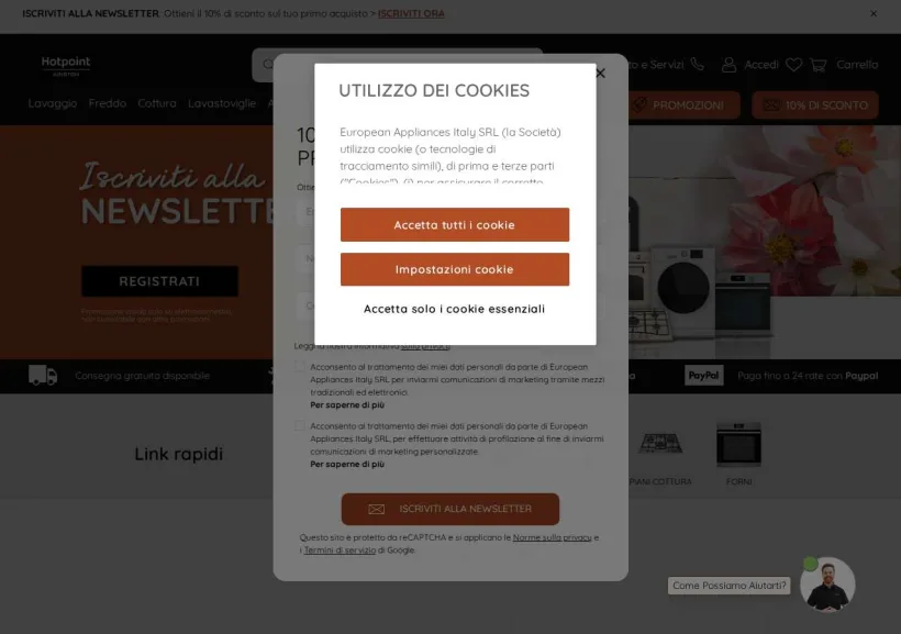 Schermata della pagina offerta di Hotpoint