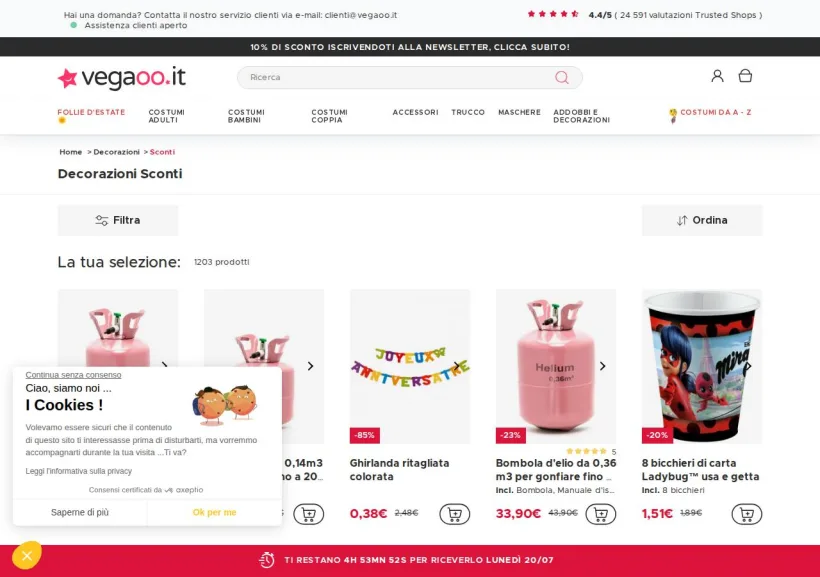 Schermata della pagina offerta di Vegaoo