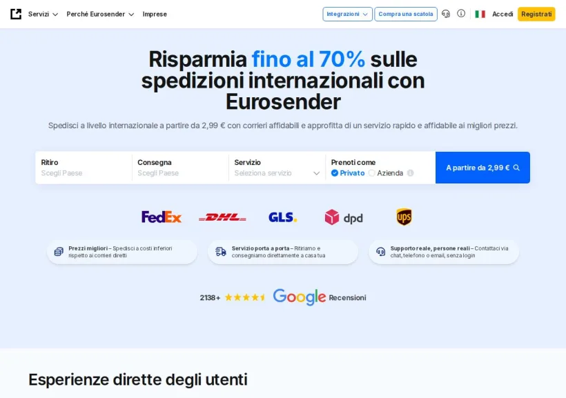 Schermata della pagina offerta di Eurosender.com