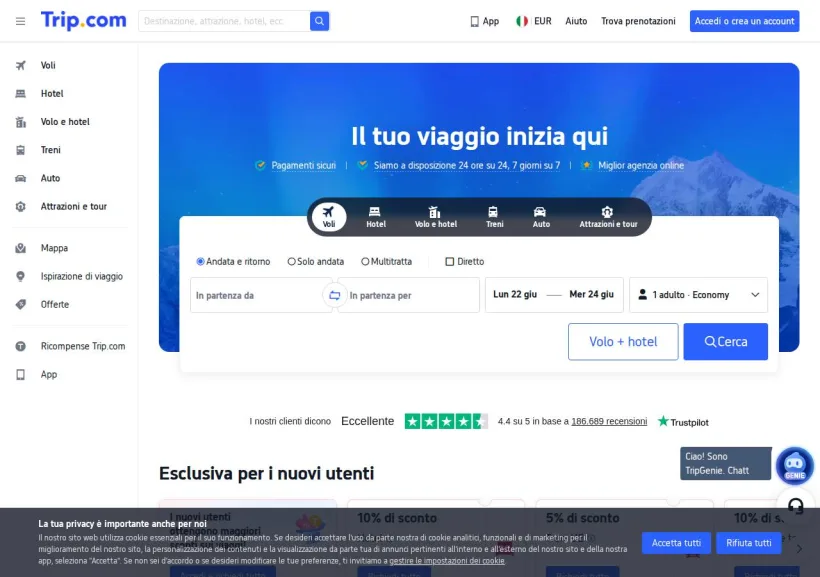 Schermata della pagina offerta di Trip.com