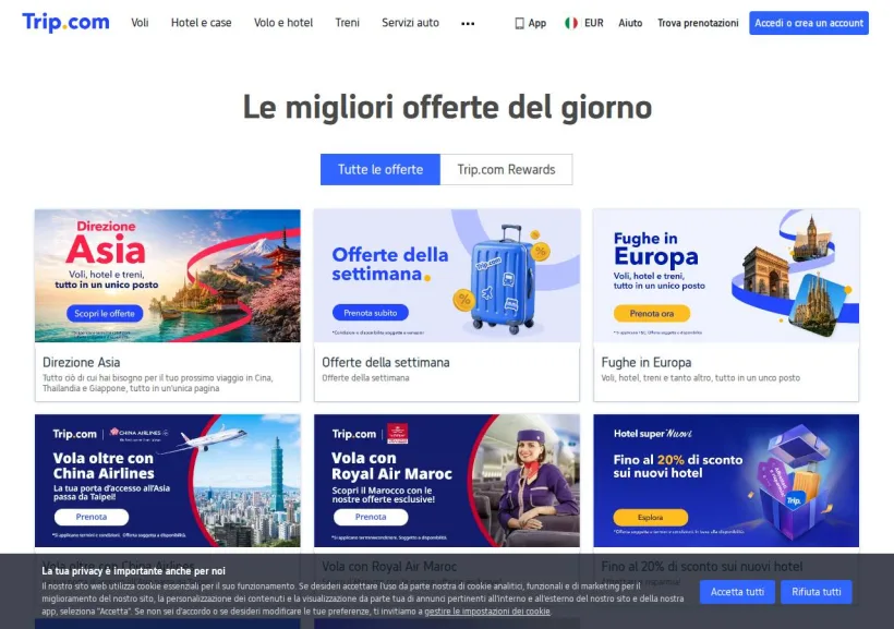 Schermata della pagina offerta di Trip.com