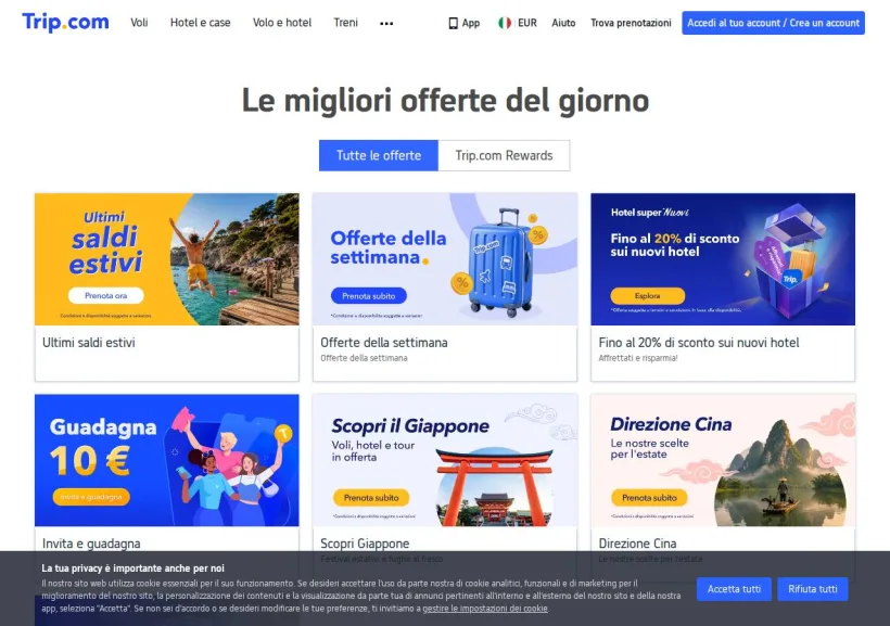 Schermata della pagina offerta di Trip.com