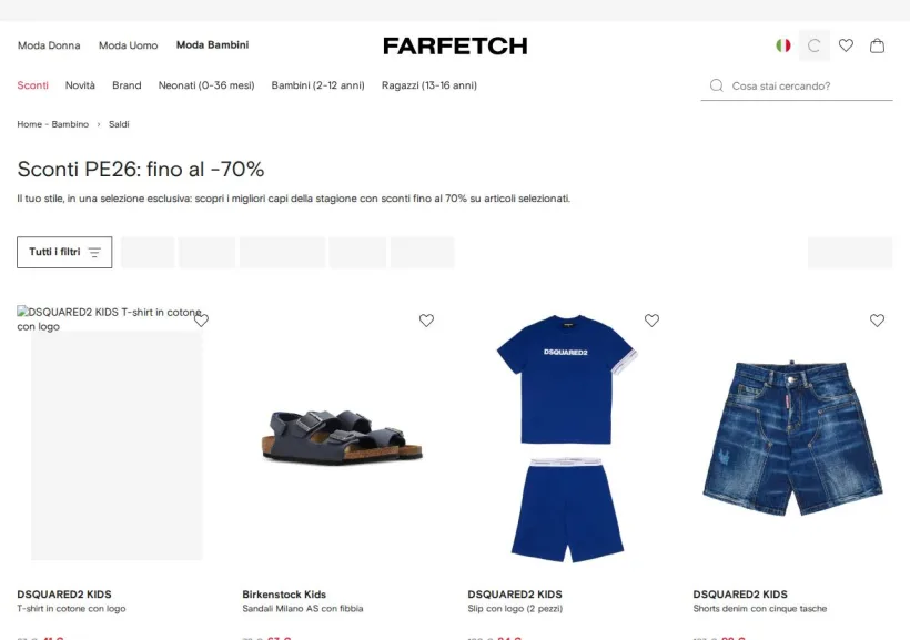 Schermata della pagina offerta di Farfetch