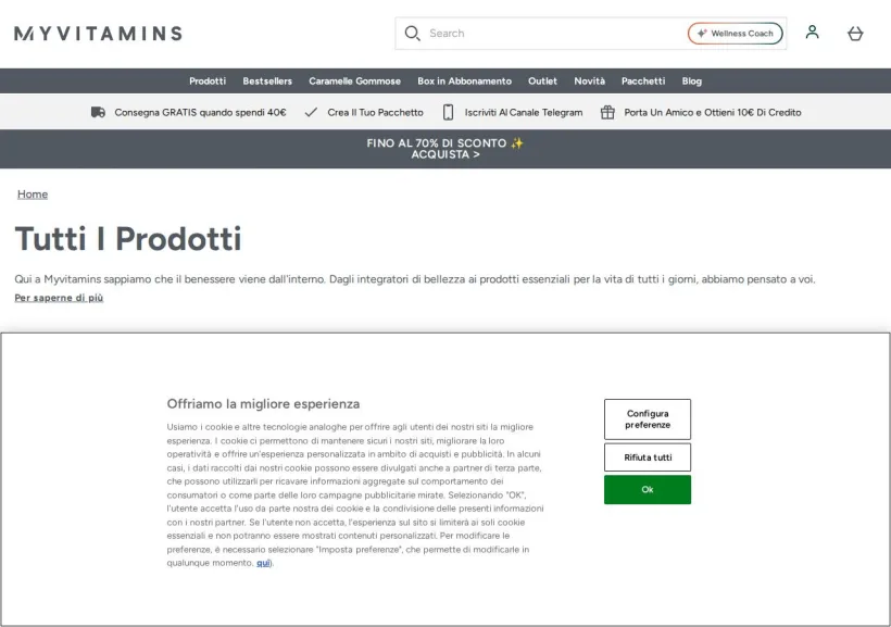 Schermata della pagina offerta di MyVitamins