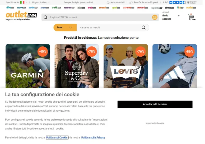 Schermata della pagina offerta di TradeInn
