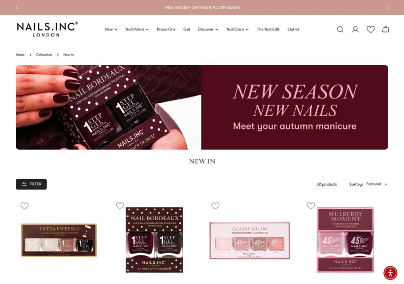Schermata della pagina offerta di Nails Inc