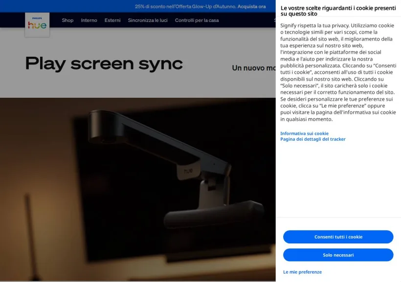 Schermata della pagina offerta di Philips Hue