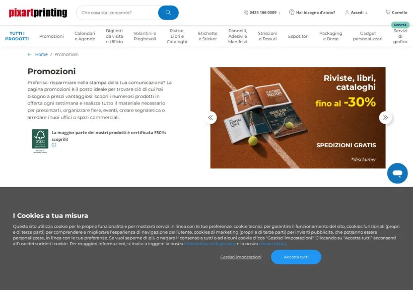 Schermata della pagina offerta di Pixartprinting