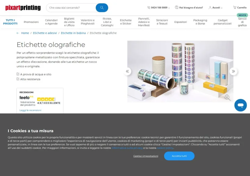 Schermata della pagina offerta di Pixartprinting