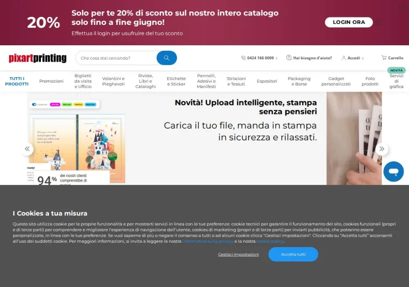Schermata della pagina offerta di Pixartprinting